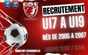Recrutement U17 à U19 - Saison 2023/2024 (nés de 2007 à 2005)