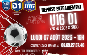 U16D1 - Reprise des Entraînements le Lundi 07 août 2023...