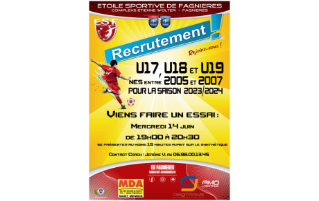 Recrutement U17 à U19 - Saison 2023/2024...
