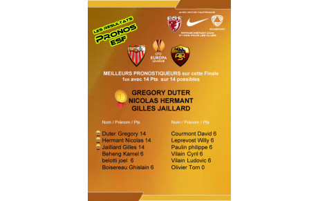 Les Pronos ESF/EKINSPORT, Derniers résultats &amp; prochains pronos....