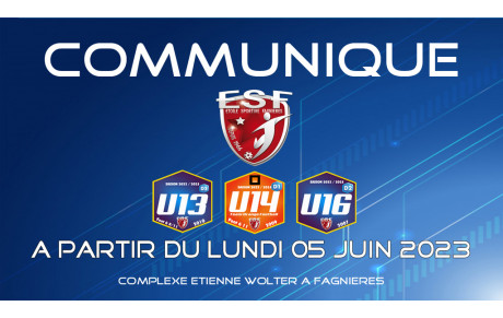 Communiqué à l'attention des U13, U14 &amp; U16....