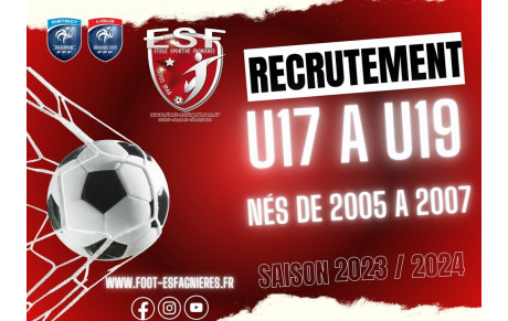 Recrutement U17 à U19 - Saison 2023/2024 (nés de 2007 à 2005)