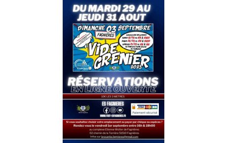 Réservations en ligne Vide Grenier 2023 