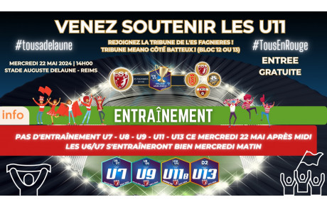 Pas d'entraînements ce Mercredi 22 Mai....#TOUS A DELAUNE