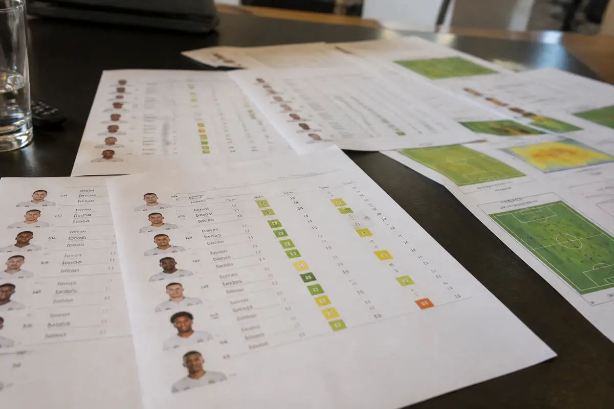 Tableaux avec statistiques des joueurs de Real Madrid et Al Hilal sur une table