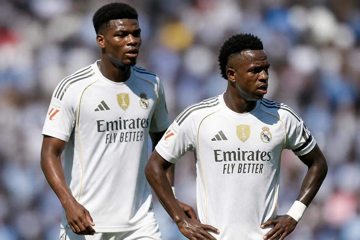 Deux joueurs du Real Madrid concentrés pendant le match contre le Celta Vigo pour les notes